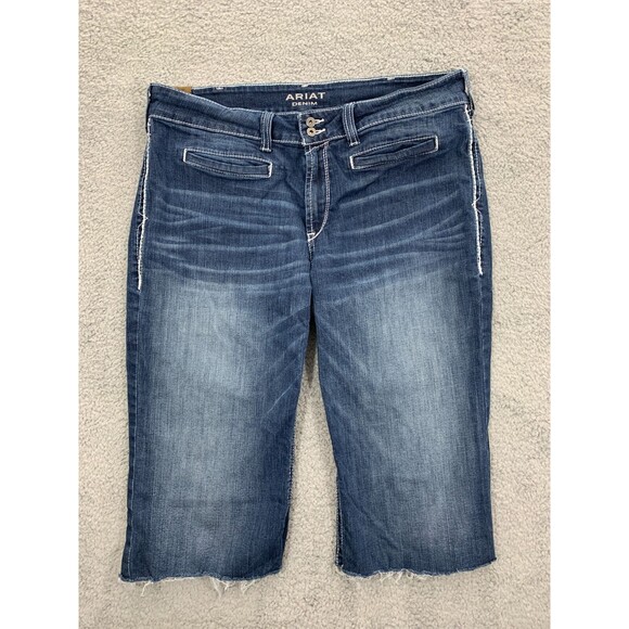 ARIAT Denim Trouser 34L Cut-off Cropped Shorts Embroidered Marine Entwined - Picture 1 of 14